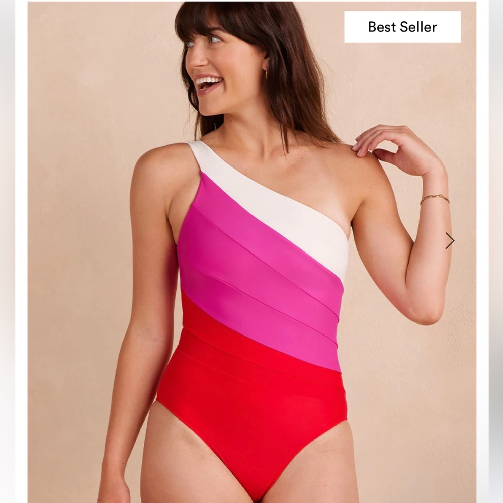 Summersalt One-Shoulder Colorblock One Piece - Red, Pink, White